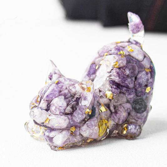Lilac - Handmade Natural Crystal Gemstone Cat with Raised Tail