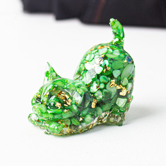Malachite - Handmade Natural Crystal Gemstone Cat with Raised Tail