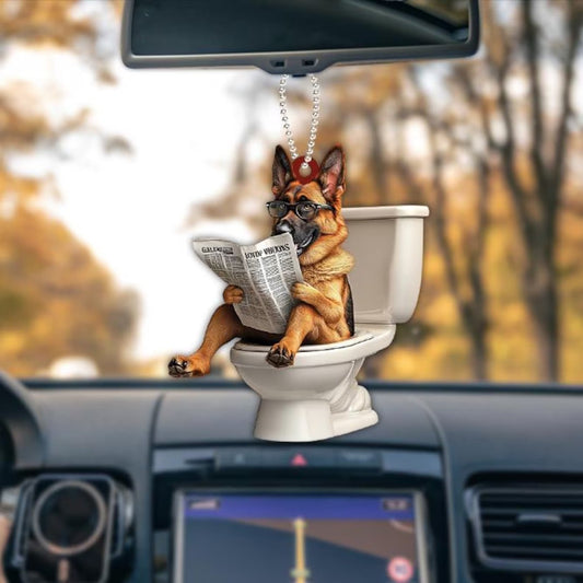 German Shepherd - Dog Sitting On Toilet Ornament  OT004