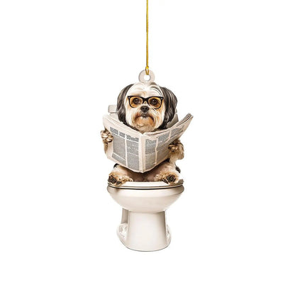 Havanese - Dog Sitting On Toilet Ornament  OT005