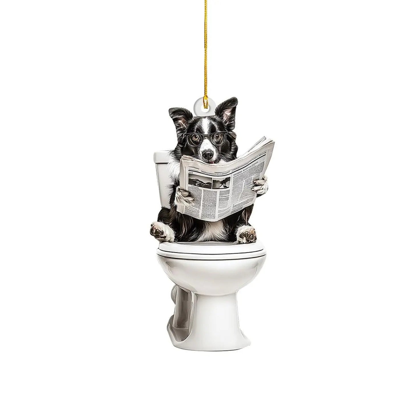 Border Collie - Dog Sitting On Toilet Ornament  OT006