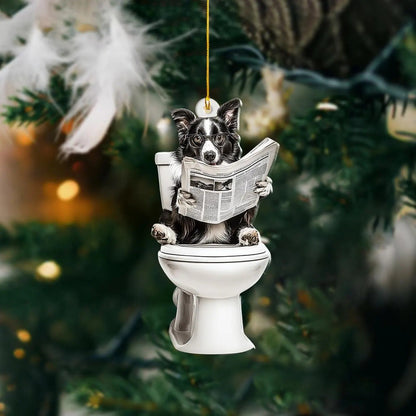 Border Collie - Dog Sitting On Toilet Ornament  OT006
