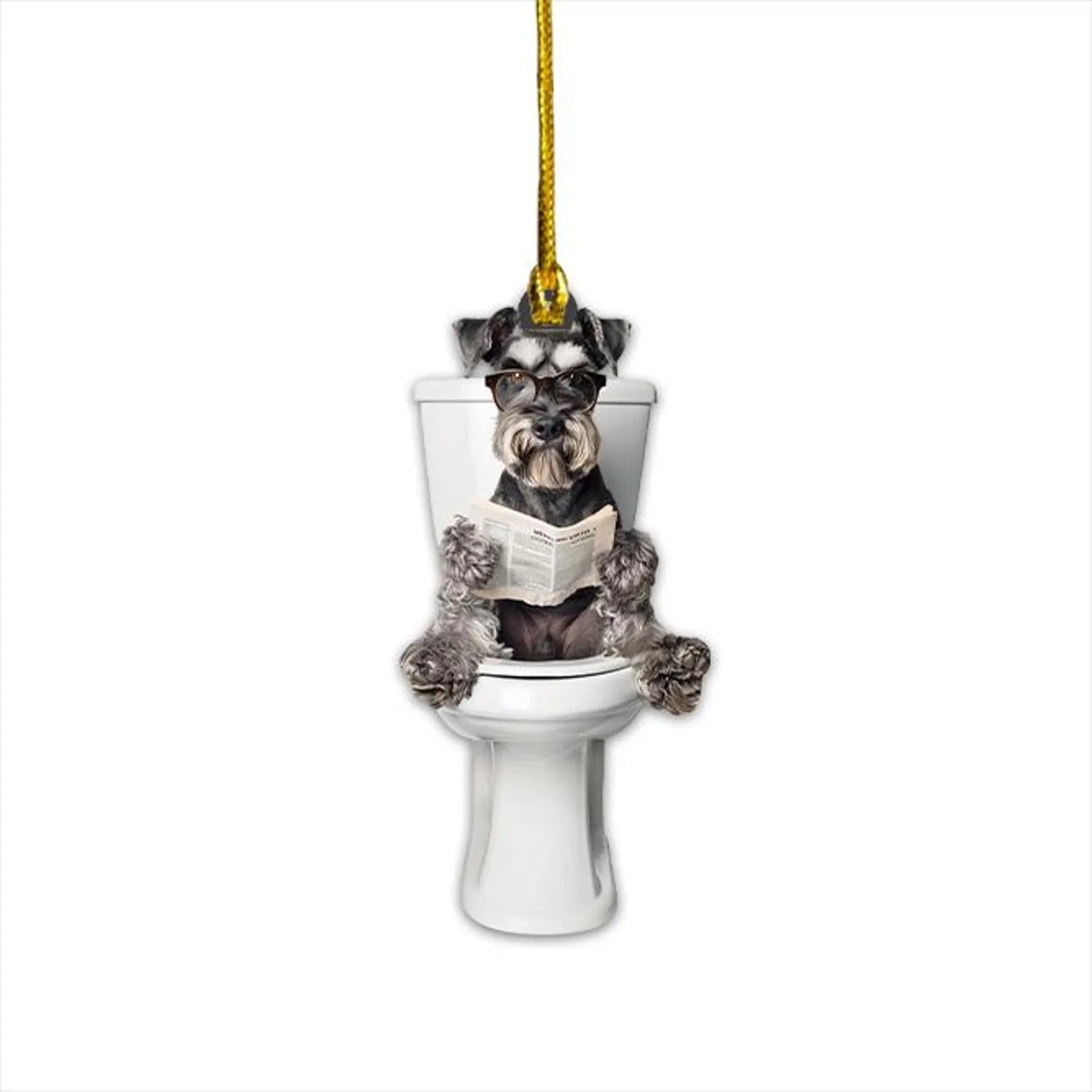 Miniature Schnauzer - Dog Sitting On Toilet Ornament  OT008