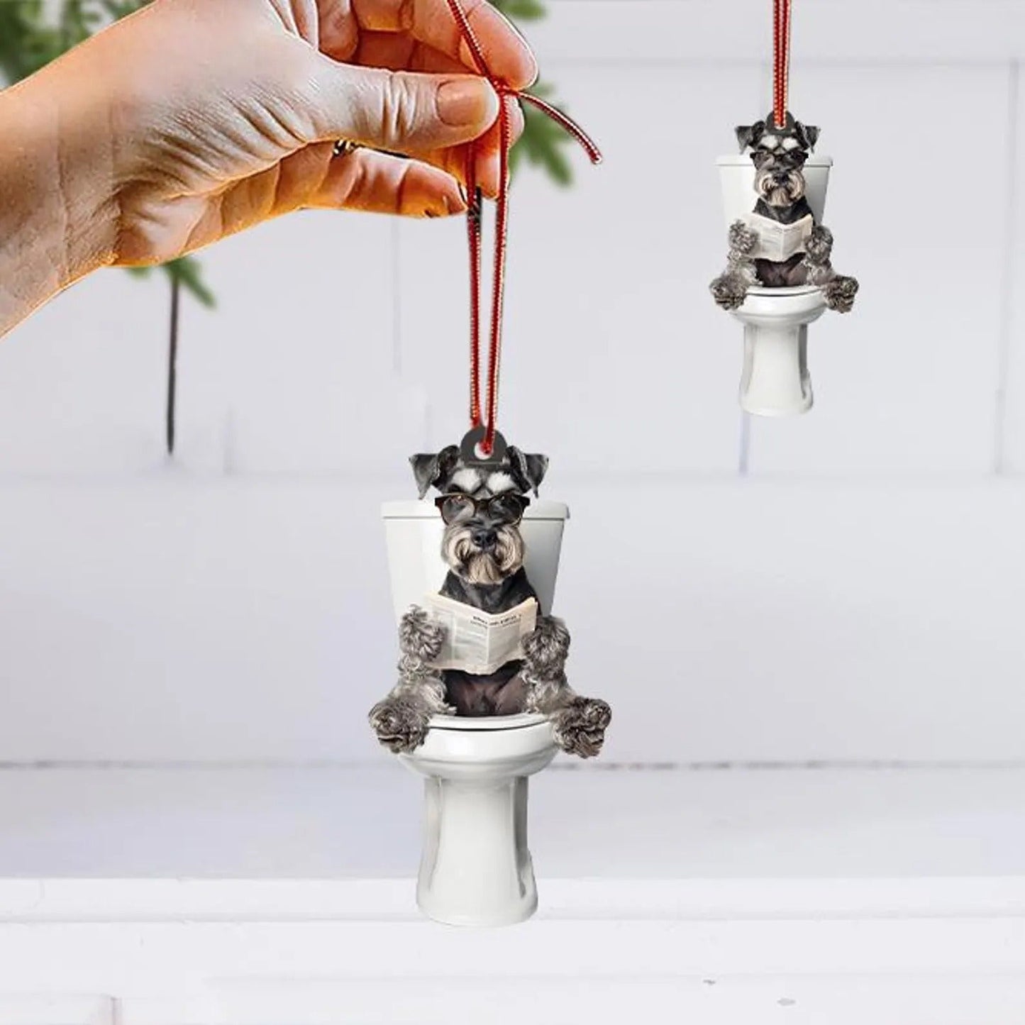 Miniature Schnauzer - Dog Sitting On Toilet Ornament  OT008