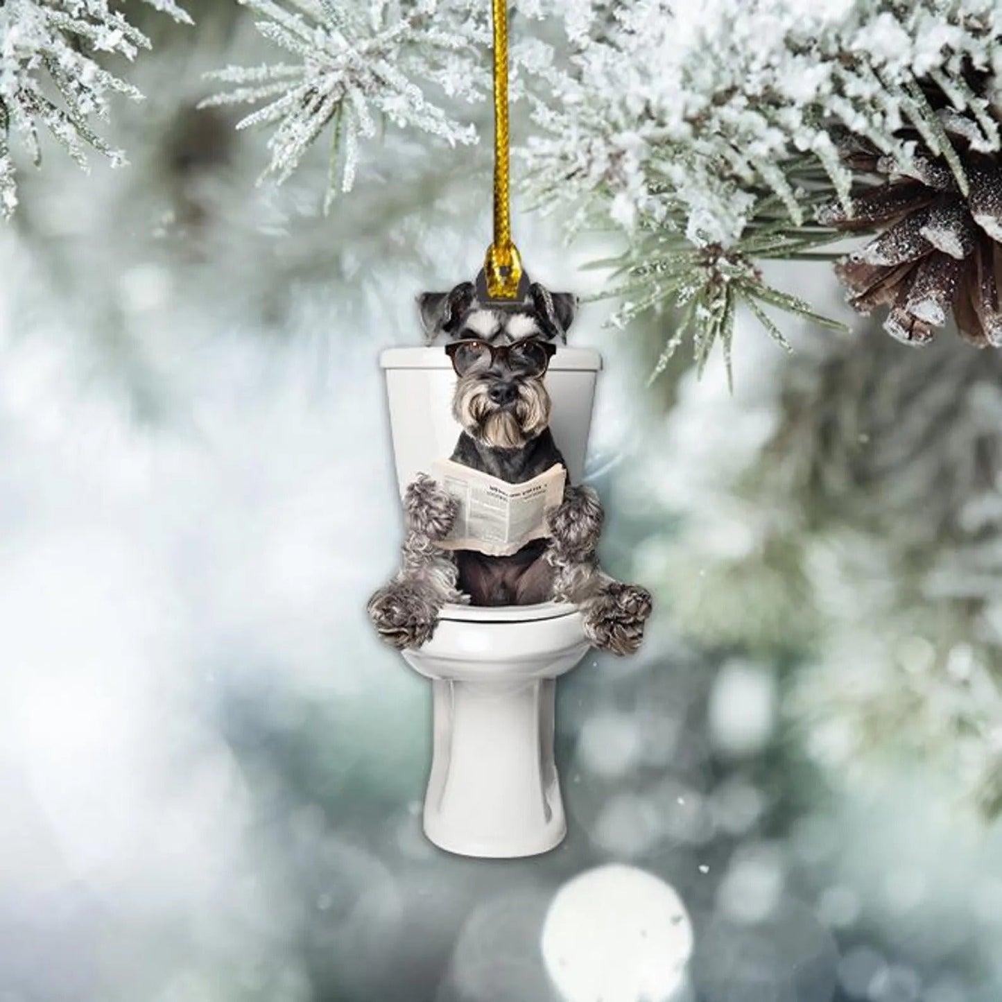 Miniature Schnauzer - Dog Sitting On Toilet Ornament  OT008