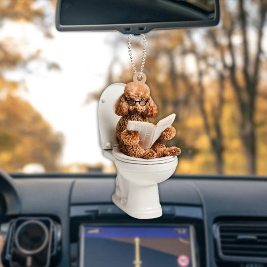 Poodle - Dog Sitting On Toilet Ornament  OT009