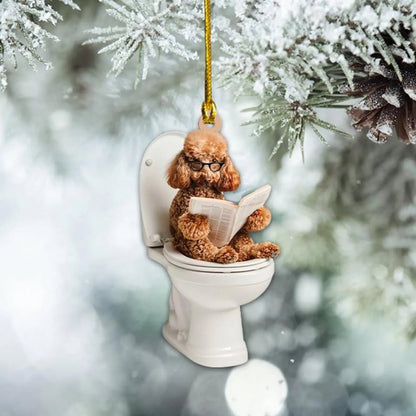 Poodle - Dog Sitting On Toilet Ornament  OT009