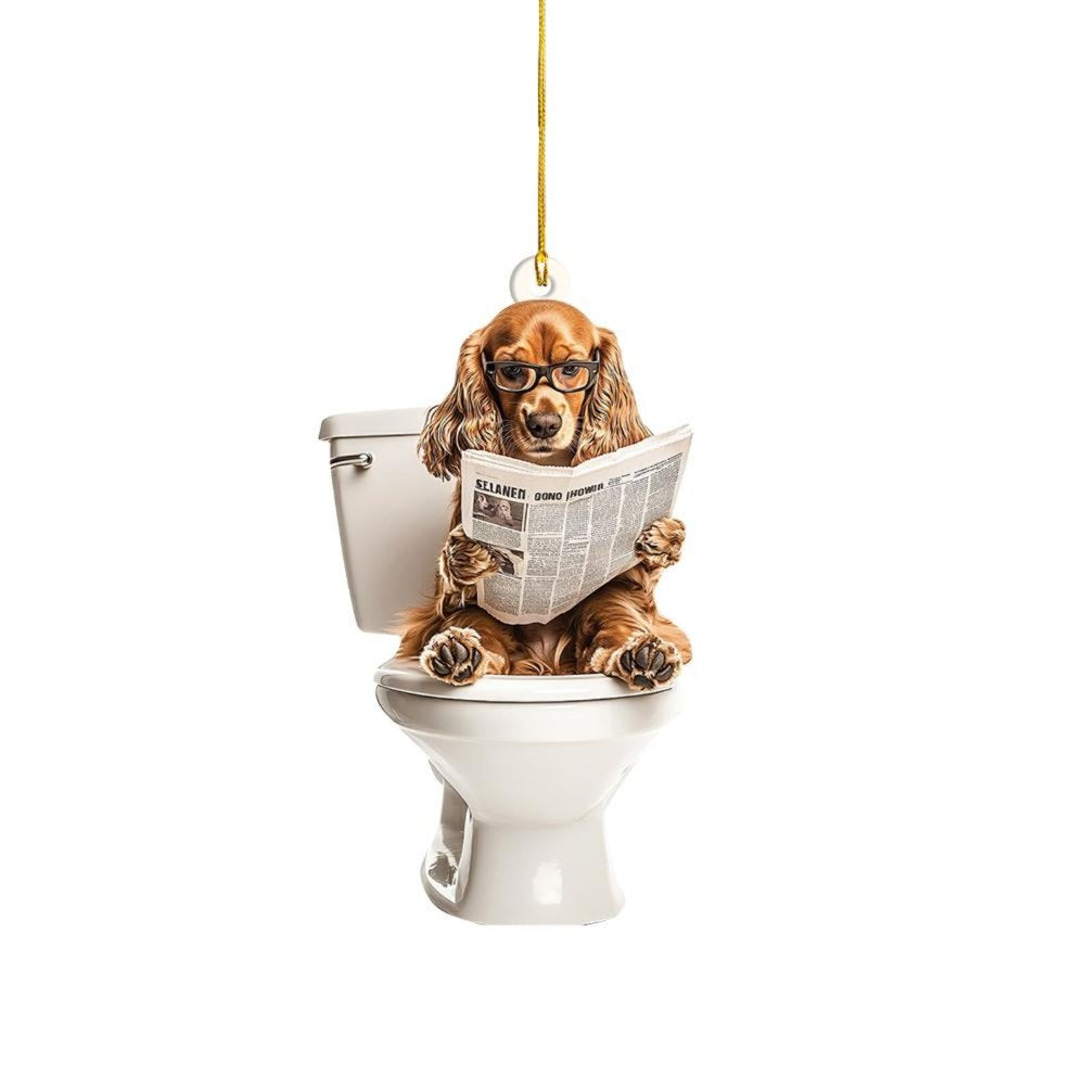 Cocker Spaniel - Dog Sitting On Toilet Ornament  OT010