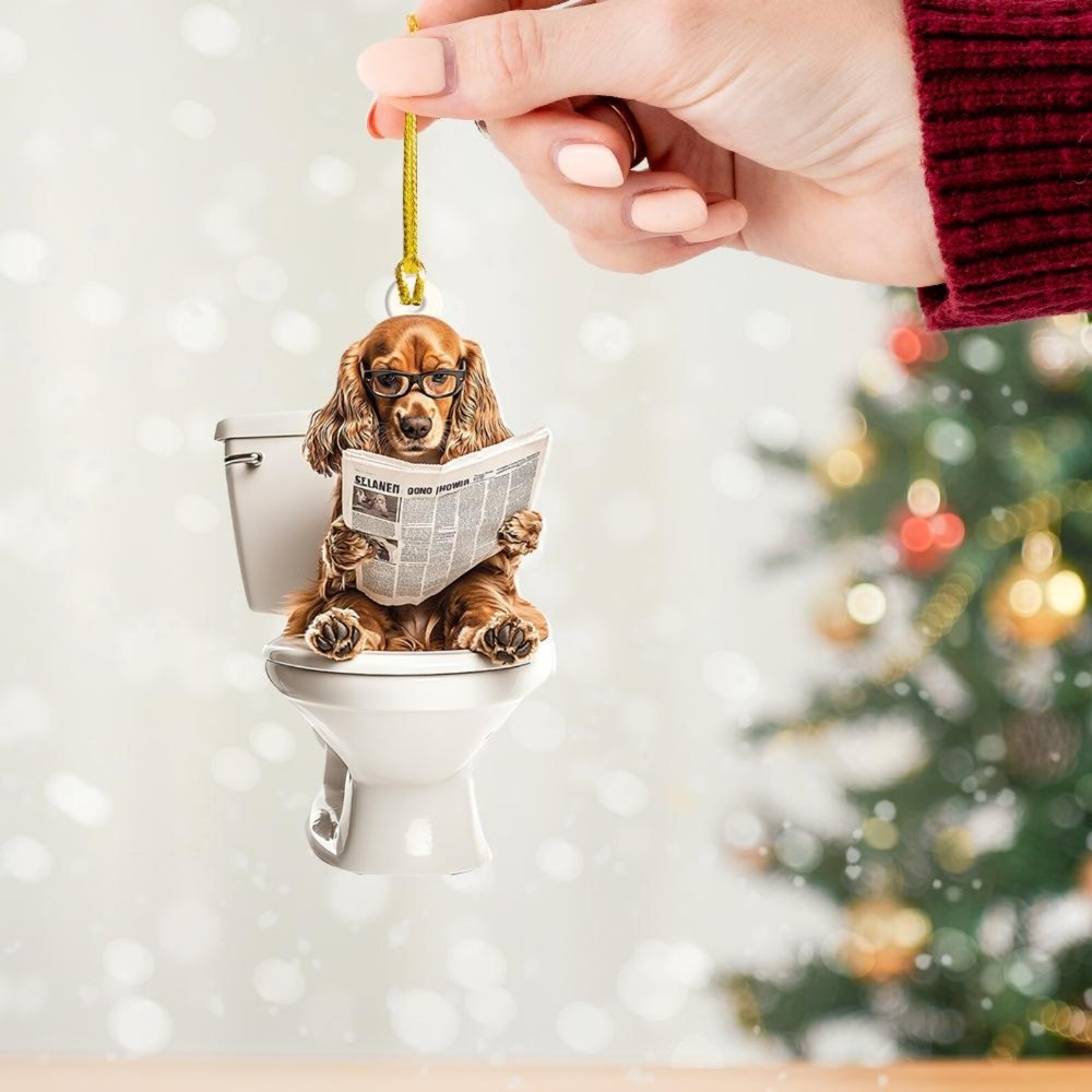 Cocker Spaniel - Dog Sitting On Toilet Ornament  OT010