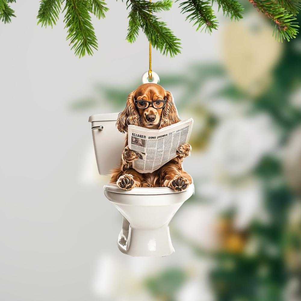 Cocker Spaniel - Dog Sitting On Toilet Ornament  OT010