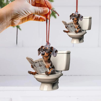 Dachshund - Dog Sitting On Toilet Ornament  OT011