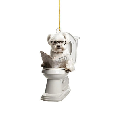 Maltese - Dog Sitting On Toilet Ornament  OT012