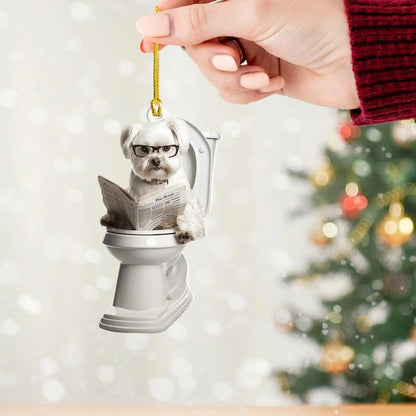 Maltese - Dog Sitting On Toilet Ornament  OT012