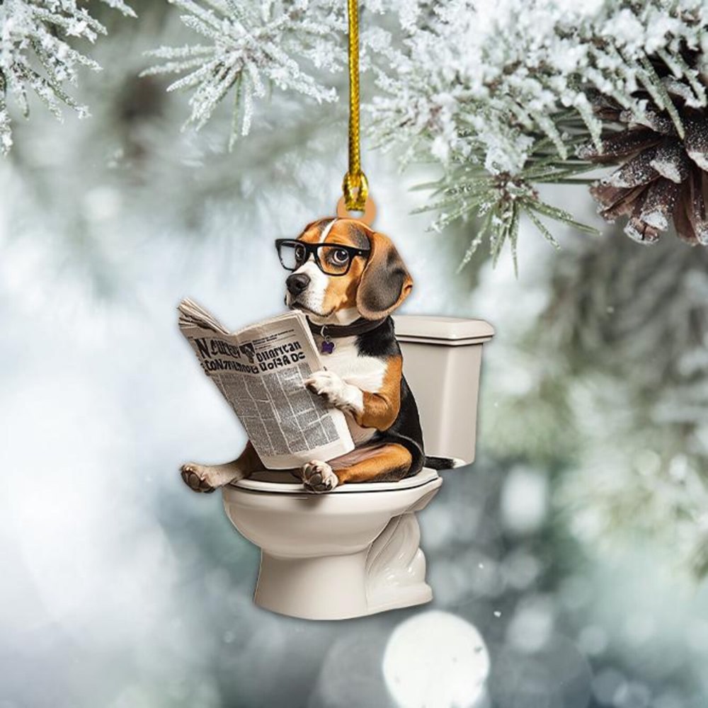 Beagle - Dog Sitting On Toilet Ornament  OT014