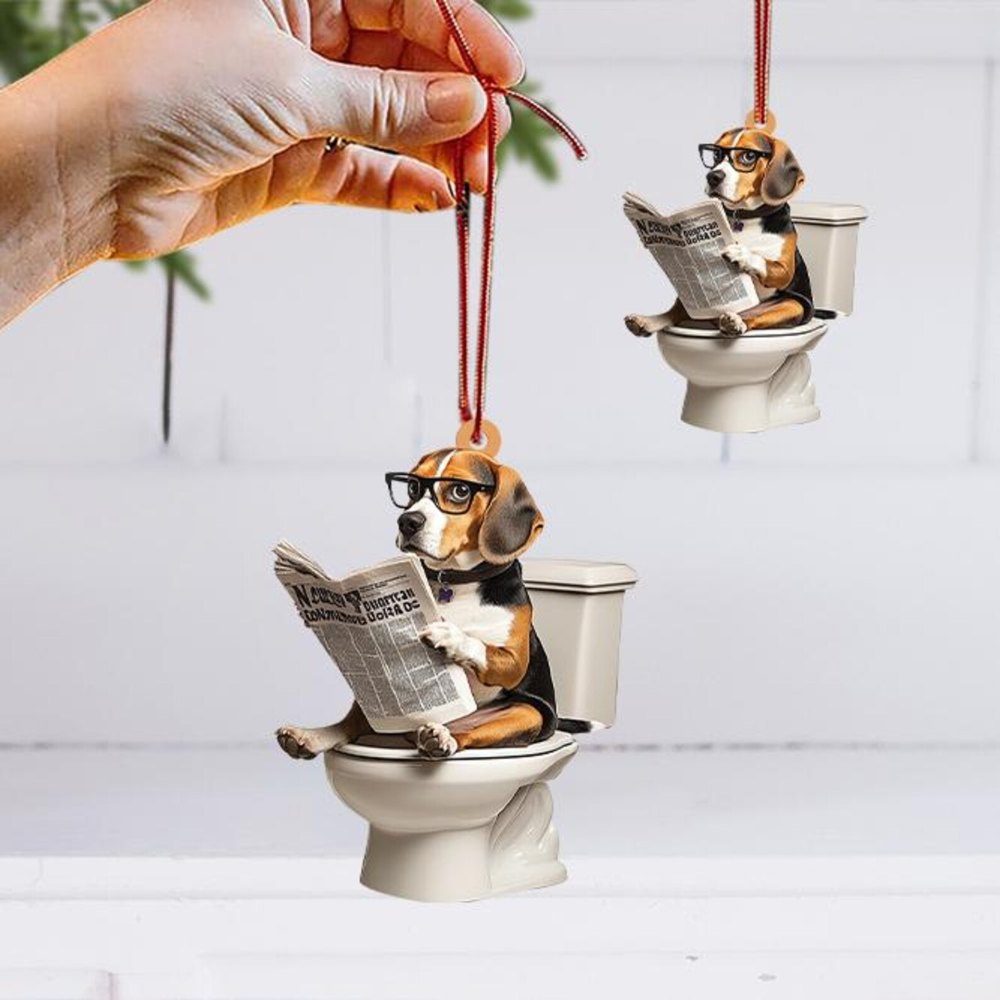 Beagle - Dog Sitting On Toilet Ornament  OT014