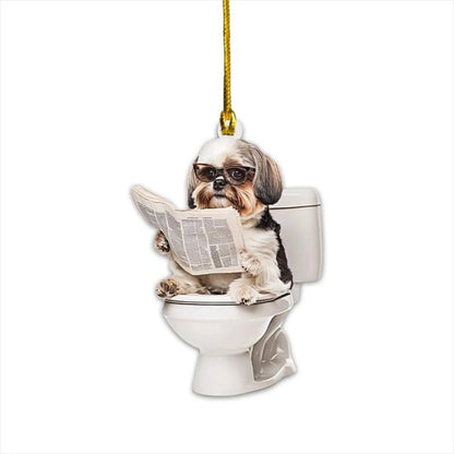 Shih Tzu - Dog Sitting On Toilet Ornament  OT015