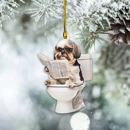 Shih Tzu - Dog Sitting On Toilet Ornament  OT015