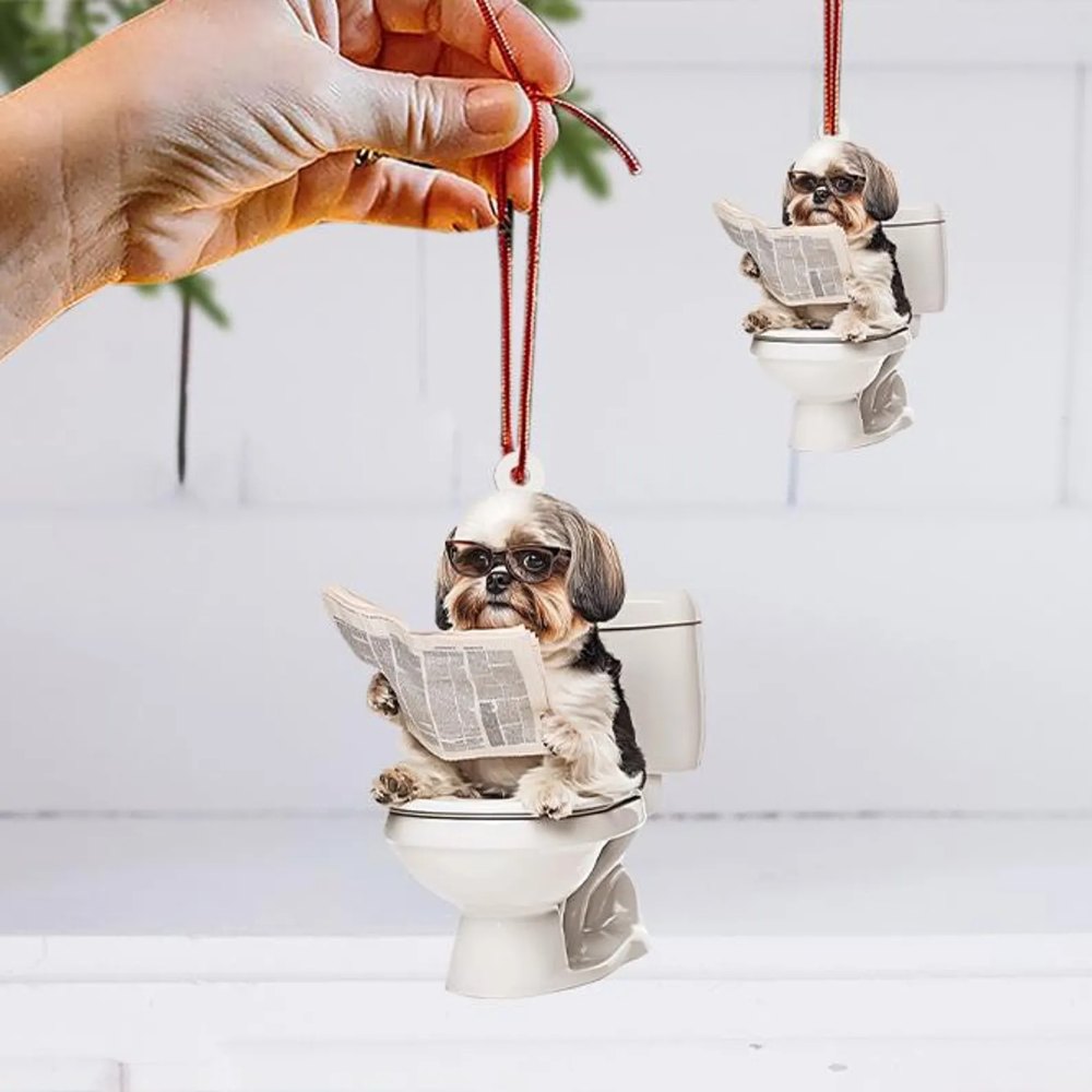 Shih Tzu - Dog Sitting On Toilet Ornament  OT015