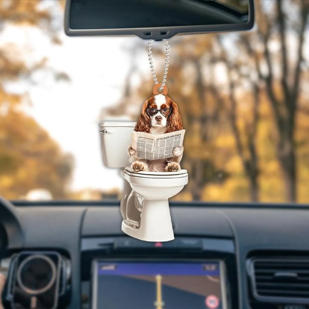 Cavalier King Charles Spaniel - Dog Sitting On Toilet Ornament  OT017