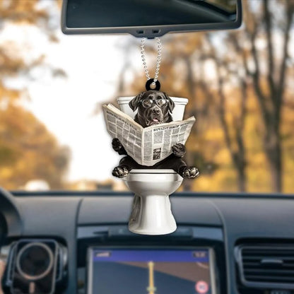 Labrador Retriever - Dog Sitting On Toilet Ornament  OT019