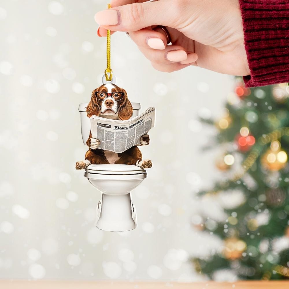 Brittany Spaniel - Dog Sitting On Toilet Ornament  OT020