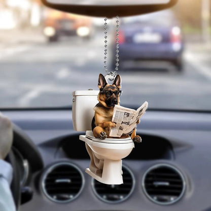 Belgian Malinois - Dog Sitting On Toilet Ornament  OT021