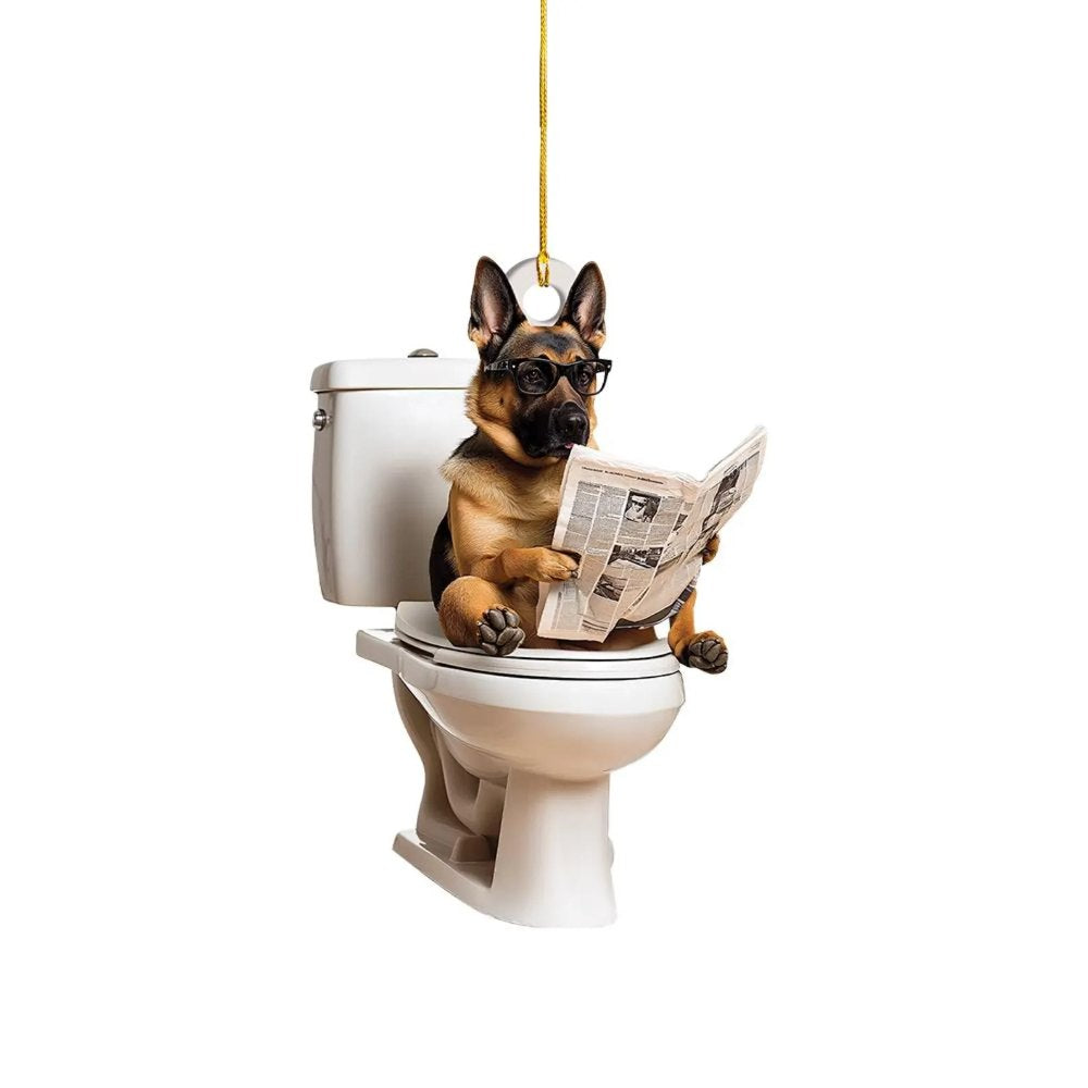 Belgian Malinois - Dog Sitting On Toilet Ornament  OT021