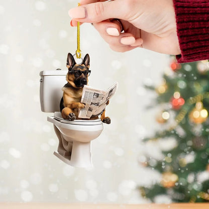 Belgian Malinois - Dog Sitting On Toilet Ornament  OT021