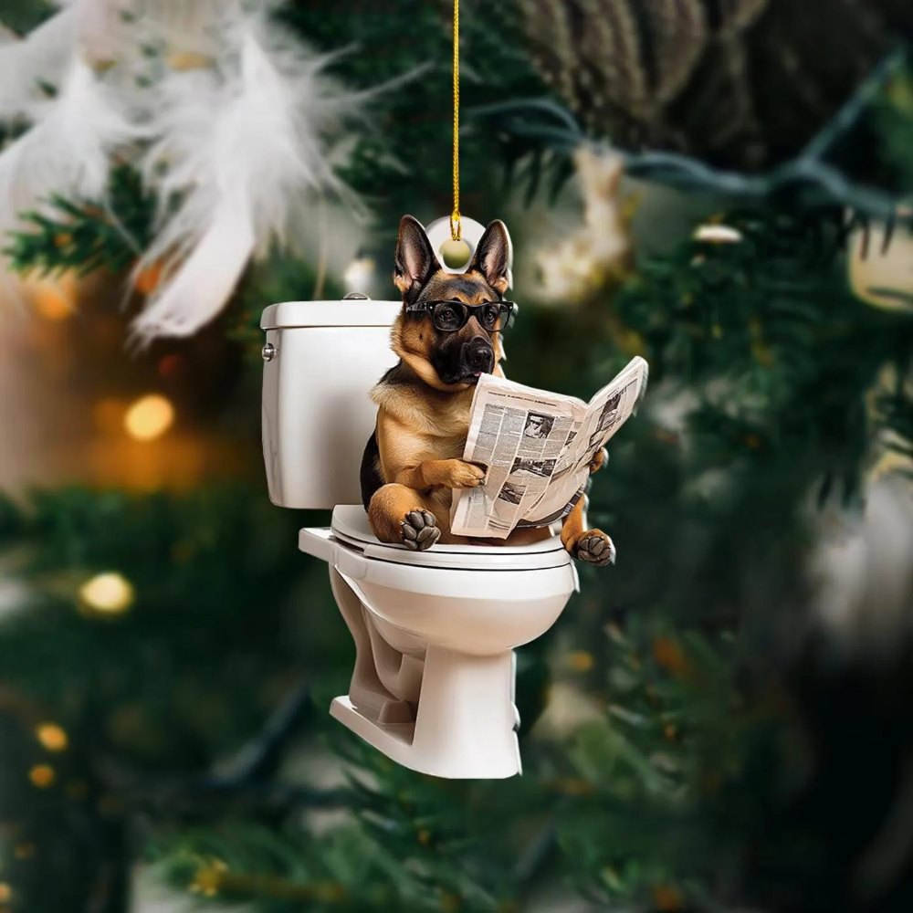 Belgian Malinois - Dog Sitting On Toilet Ornament  OT021