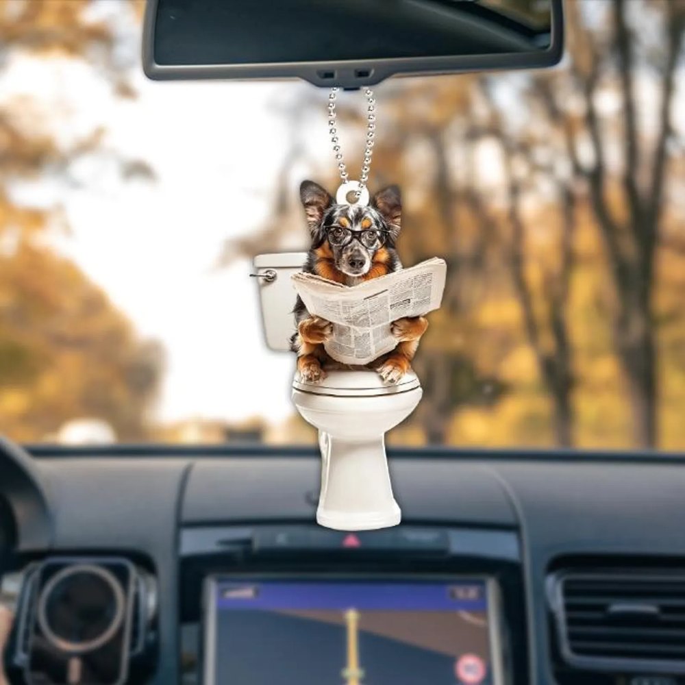 Australian Shepherd - Dog Sitting On Toilet Ornament  OT022