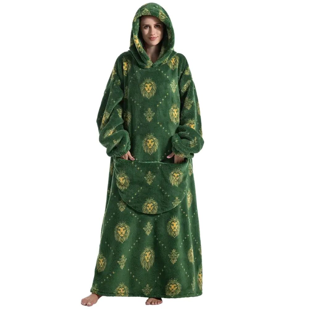 Oversized Wearable Hoodie Blanket – Green Lion
