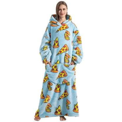 Oversized Wearable Hoodie Blanket – Blue Pizza