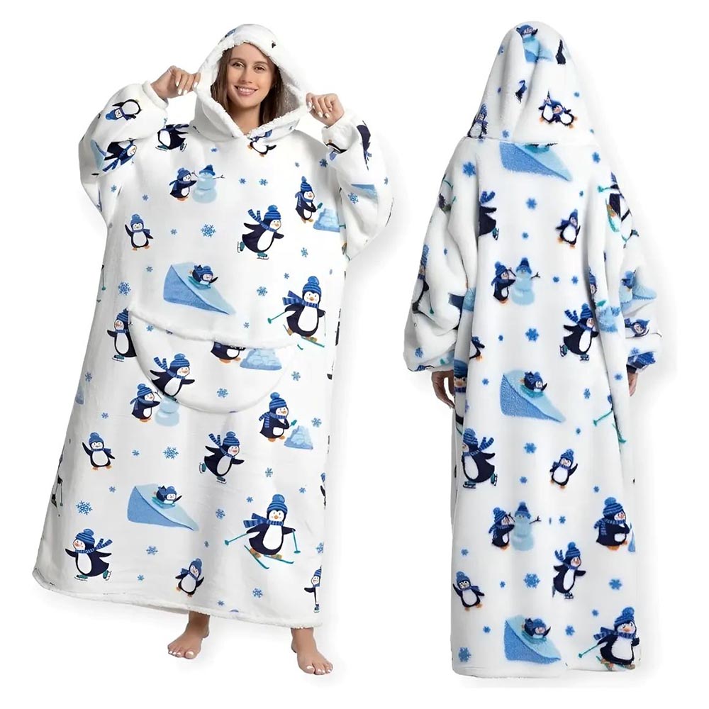 Oversized Wearable Hoodie Blanket – White Penguin