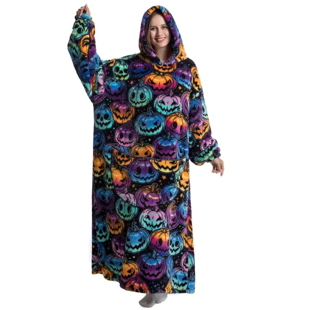 Oversized Wearable Hoodie Blanket – Black Pumpkin