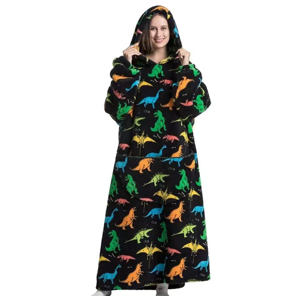 Oversized Wearable Hoodie Blanket – Black Dinosaur