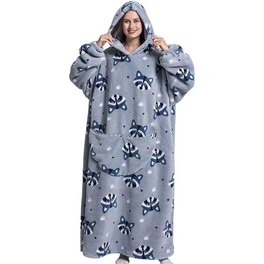 Oversized Wearable Hoodie Blanket – Gray Raccoon
