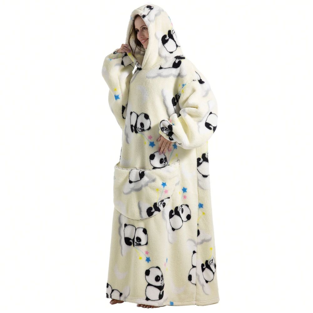 Oversized Wearable Hoodie Blanket – White Panda