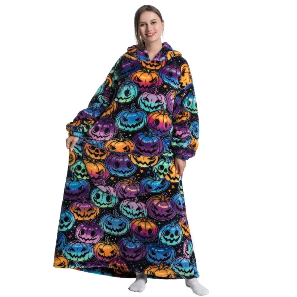 Oversized Wearable Hoodie Blanket – Black Pumpkin