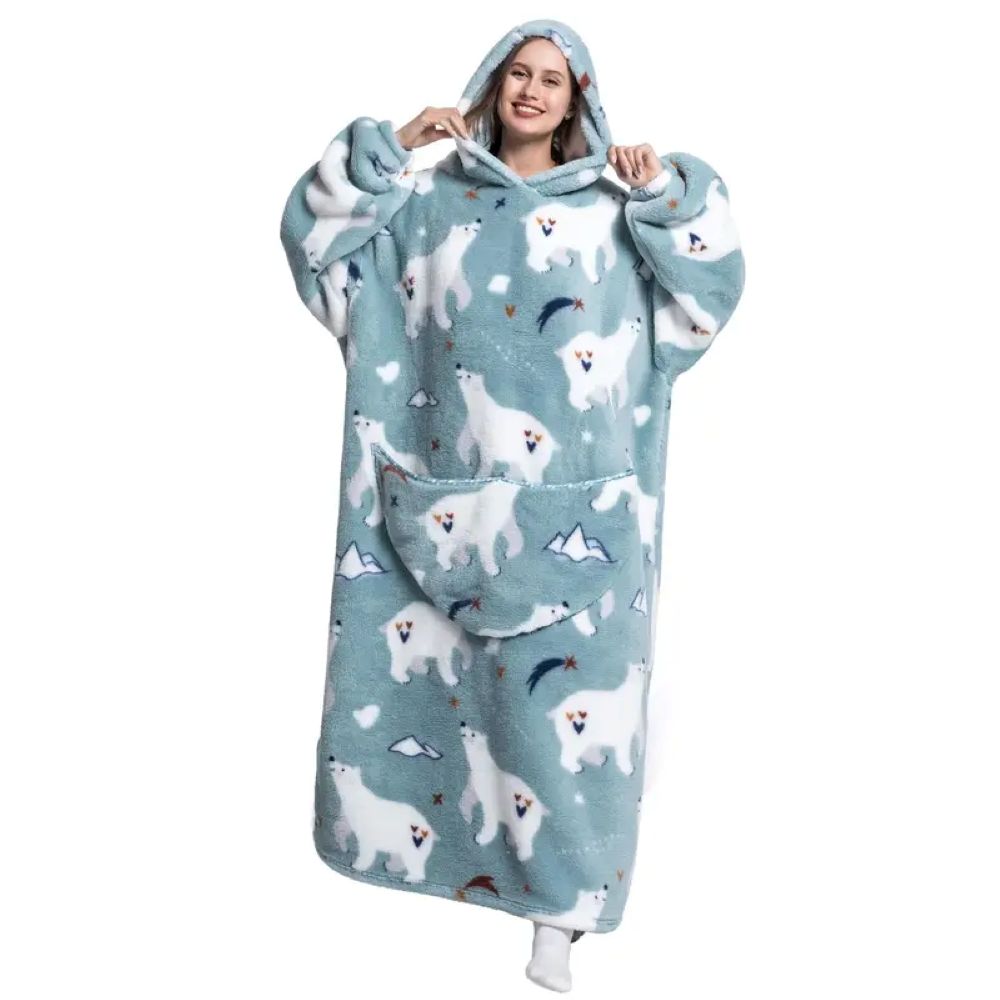 Oversized Wearable Hoodie Blanket – Blue Polar Bear