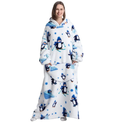 Oversized Wearable Hoodie Blanket – White Penguin