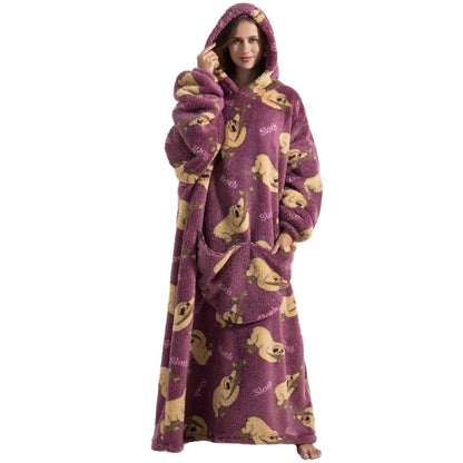 Oversized Wearable Hoodie Blanket – Purple Sloth