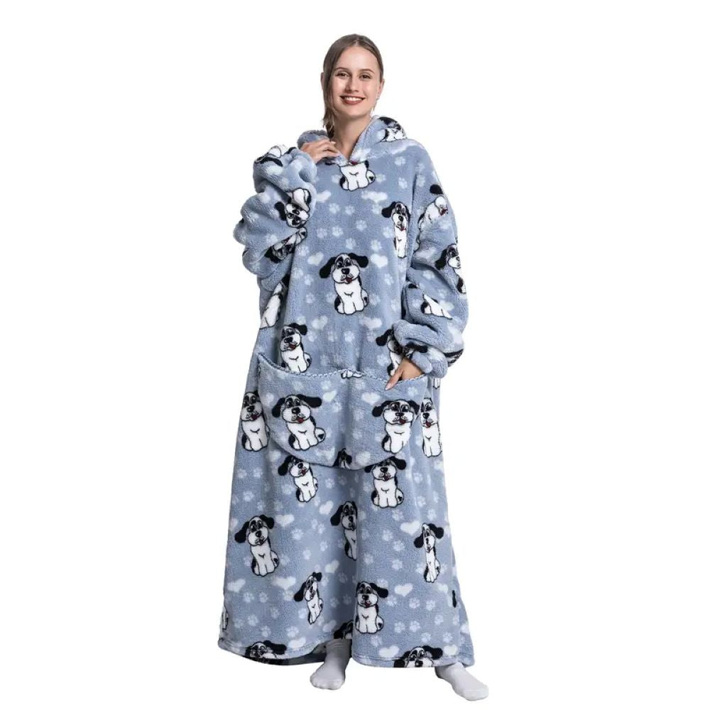 Oversized Wearable Hoodie Blanket – Blue Dog
