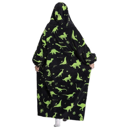 Oversized Wearable Hoodie Blanket – Black Green Dinosaur