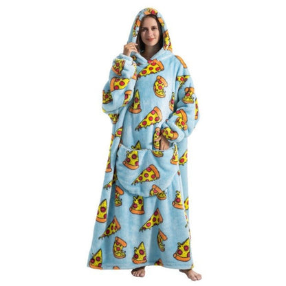 Oversized Wearable Hoodie Blanket – Blue Pizza