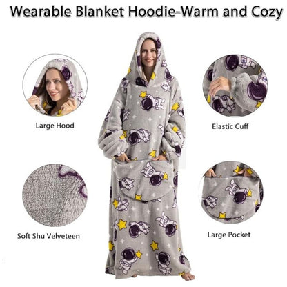 Oversized Wearable Hoodie Blanket – Gray Astronaut