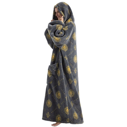 Oversized Wearable Hoodie Blanket – Gray Lion
