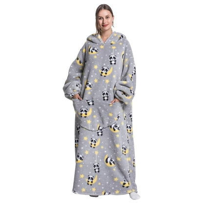 Oversized Wearable Hoodie Blanket – Gray Panda