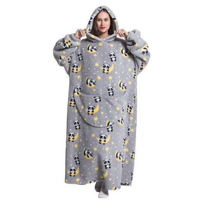Oversized Wearable Hoodie Blanket – Gray Panda