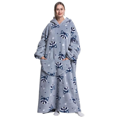 Oversized Wearable Hoodie Blanket – Gray Raccoon
