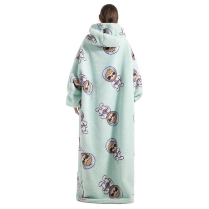 Oversized Wearable Hoodie Blanket – Green Space Sloth